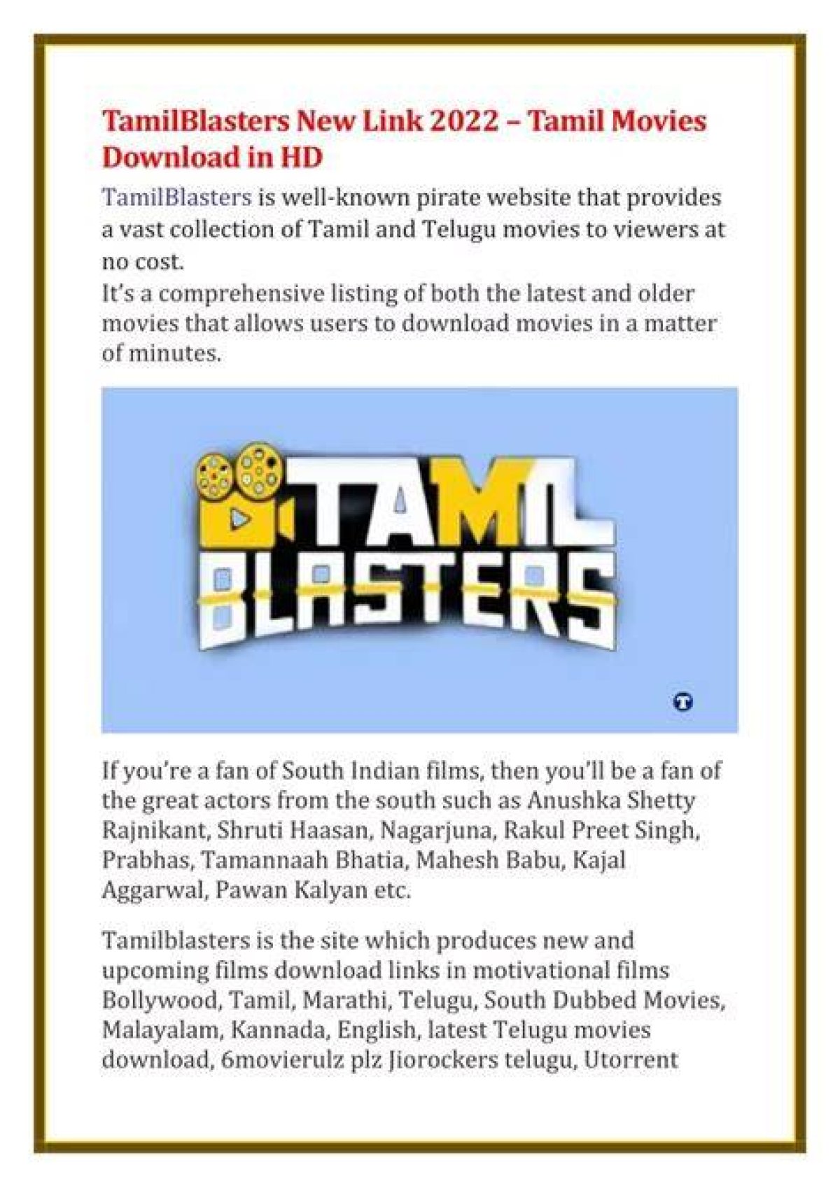Tamilblasters New Link: Your Ultimate Guide to Accessing Tamil Movies Online