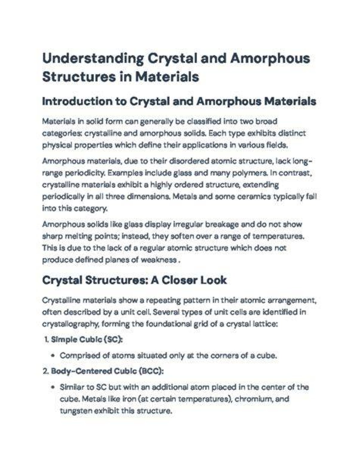 Understanding Amorphous: the Science and Applications of Non-Crystalline Solids